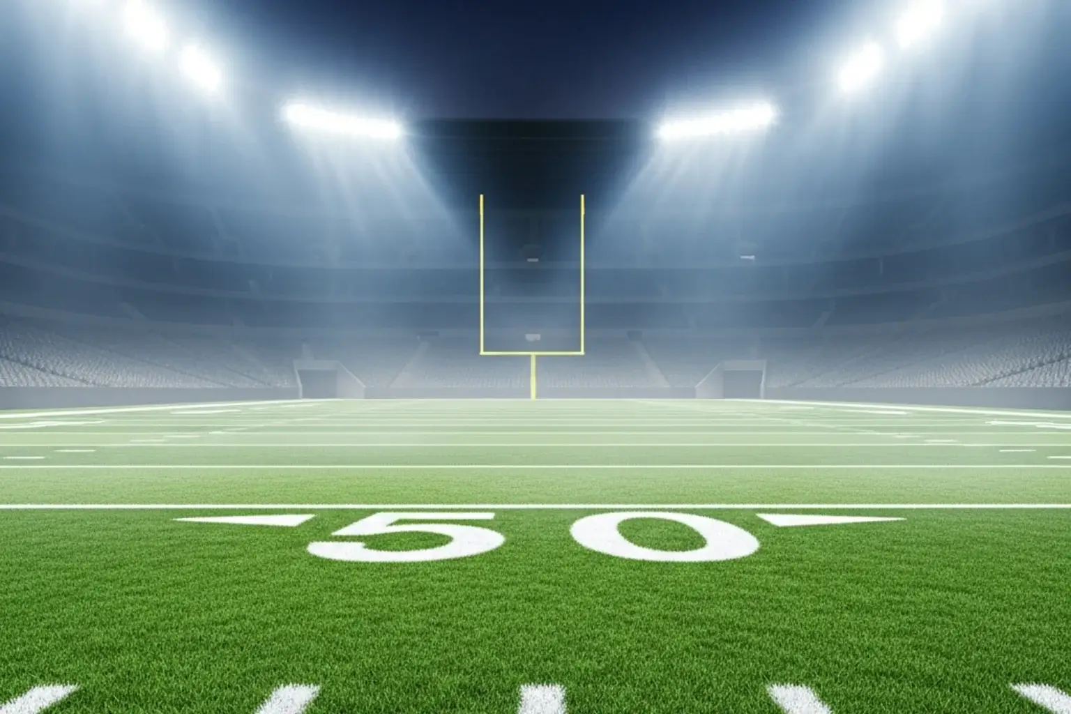 NFL Quoten Analyse — American-Football-Spielfeld bei Flutlicht mit Blick auf das Tor